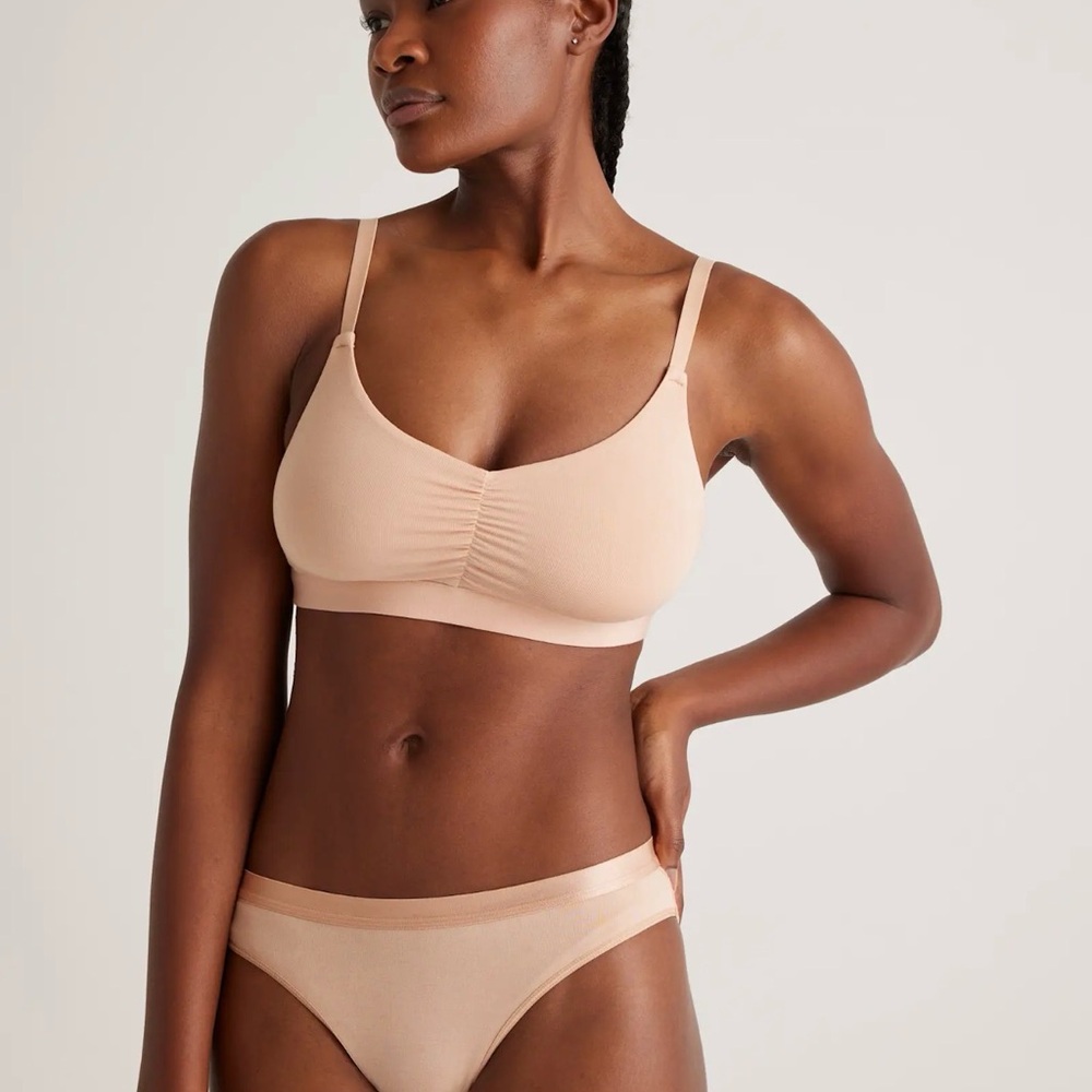 Quince Micromodal Ruched Bralette in Warm Sand Size Medium y782